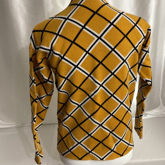 Tahari Mustard Yellow Plaid Mock Neck Sweater Womens Size S - Picture 3 of 7